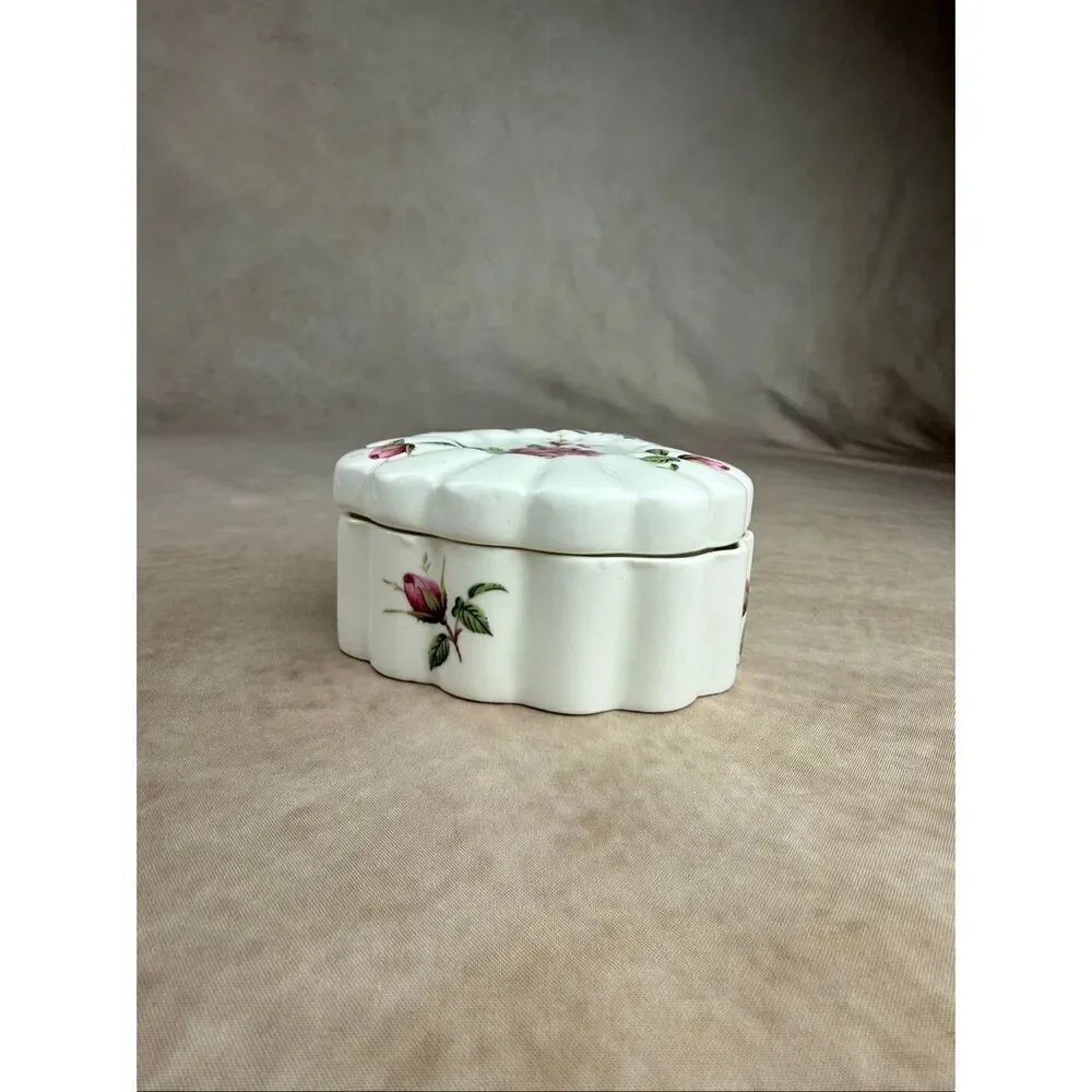 Vintage Fine Bone China Trinket Box Heart Cottagecore Roses